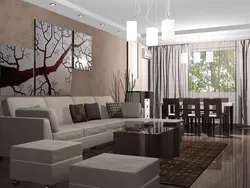 Қоңыр тондардағы ас үйдегі қонақ бөлмесі фото