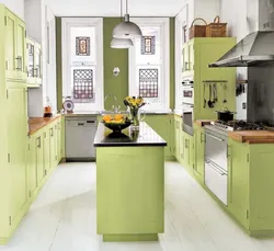 Green Kitchens With Beige Interior Photo