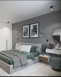 Gray Wall In The Bedroom Interior Combination