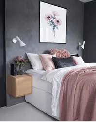 Gray wall in the bedroom interior combination