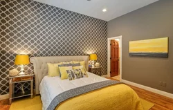 Gray wall in the bedroom interior combination