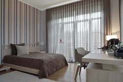Ceiling curtains in the bedroom interior