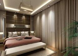 Ceiling curtains in the bedroom interior