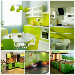 Combination Of Green With Other Colors In The Kitchen Interior