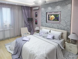 Gray beige color in the bedroom interior