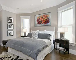Gray beige color in the bedroom interior