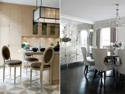 Gray beige walls in the kitchen interior
