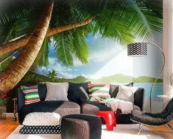 Palm leaves in the bedroom interior