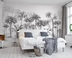 Palm leaves in the bedroom interior