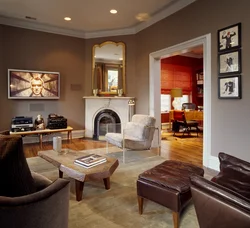 Corner fireplace in the apartment interior photo