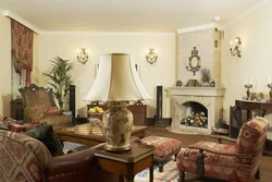 Corner fireplace in the apartment interior photo
