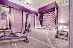 Combination of lilac color in the bedroom interior photo