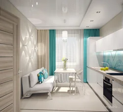 Design of a room with a kitchen in gray tones