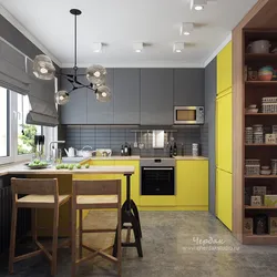 Design of a room with a kitchen in gray tones