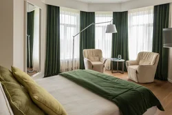 Olive curtains in the bedroom interior photo
