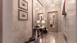 Wallpaper in the hallway in a modern style, light photos in the interior