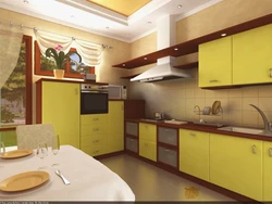 What color goes with yellow in the kitchen interior photo how