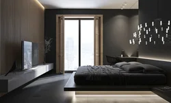 Bedroom interior in graphite color