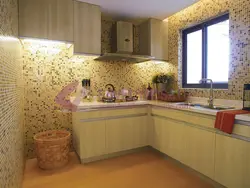 Kitchen Interior With Yellow Wallpaper