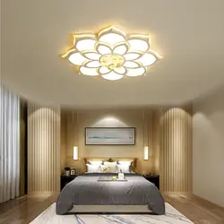 Modern lamps in the bedroom interior photo