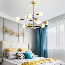 Modern lamps in the bedroom interior photo