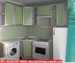 Brezhnevka kitchen design with refrigerator photo