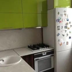 Brezhnevka Kitchen Design With Refrigerator Photo