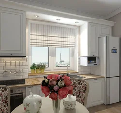 Kitchen design with kitchen unit by the window