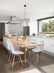 Wooden table design in the kitchen