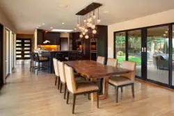 Wooden table design in the kitchen