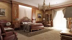 Коричневая классическая мебель в интерьере спальни