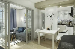 Studio 40 sq m design photo with kitchen