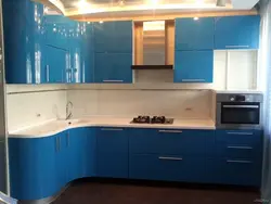 Blue kitchen with white fittings photo
