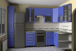 Blue Kitchen With White Fittings Photo