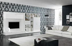 Wallpaper in the living room interior for white furniture