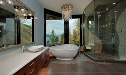 Chandelier in the bathroom photo