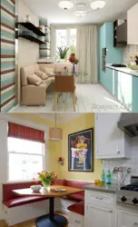 Long kitchen design with sofa