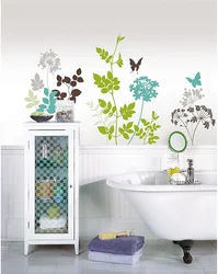 Bathroom decor on the entire wall photo