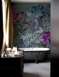 Bütün divar fotoşəkilində vanna otağı dekorasiyası