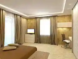 Кутняя спальня з двума вокнамі дызайн