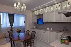 Photo of a modern style kitchen with a sofa