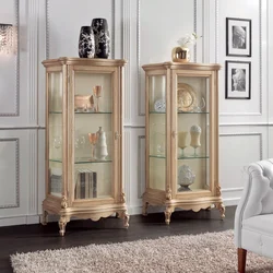 Cabinets display cases for dishes in the living room photo