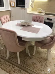 Round table for the kitchen in the interior white