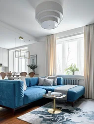 Living Room With Blue Sofa Design Photo