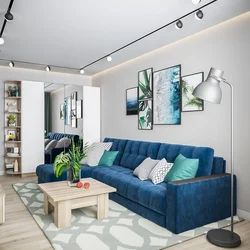 Living room with blue sofa design photo