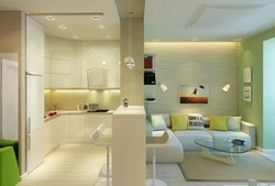 Living room design combined with kitchen and bedroom