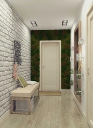 Hallway design with decorative brick and wallpaper