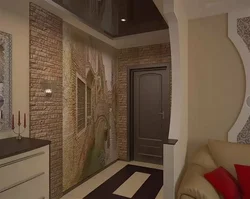 Dekorativ Kərpic Və Divar Kağızı Ilə Koridor Dizaynı