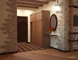 Hallway design with decorative brick and wallpaper
