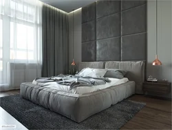 Бистари хокистарӣ бо headboard нарм дар дохили хоб сурат